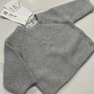 Zara knitwear gray OPEN KNIT embroidered star SWEATER 1-3 months new with tags